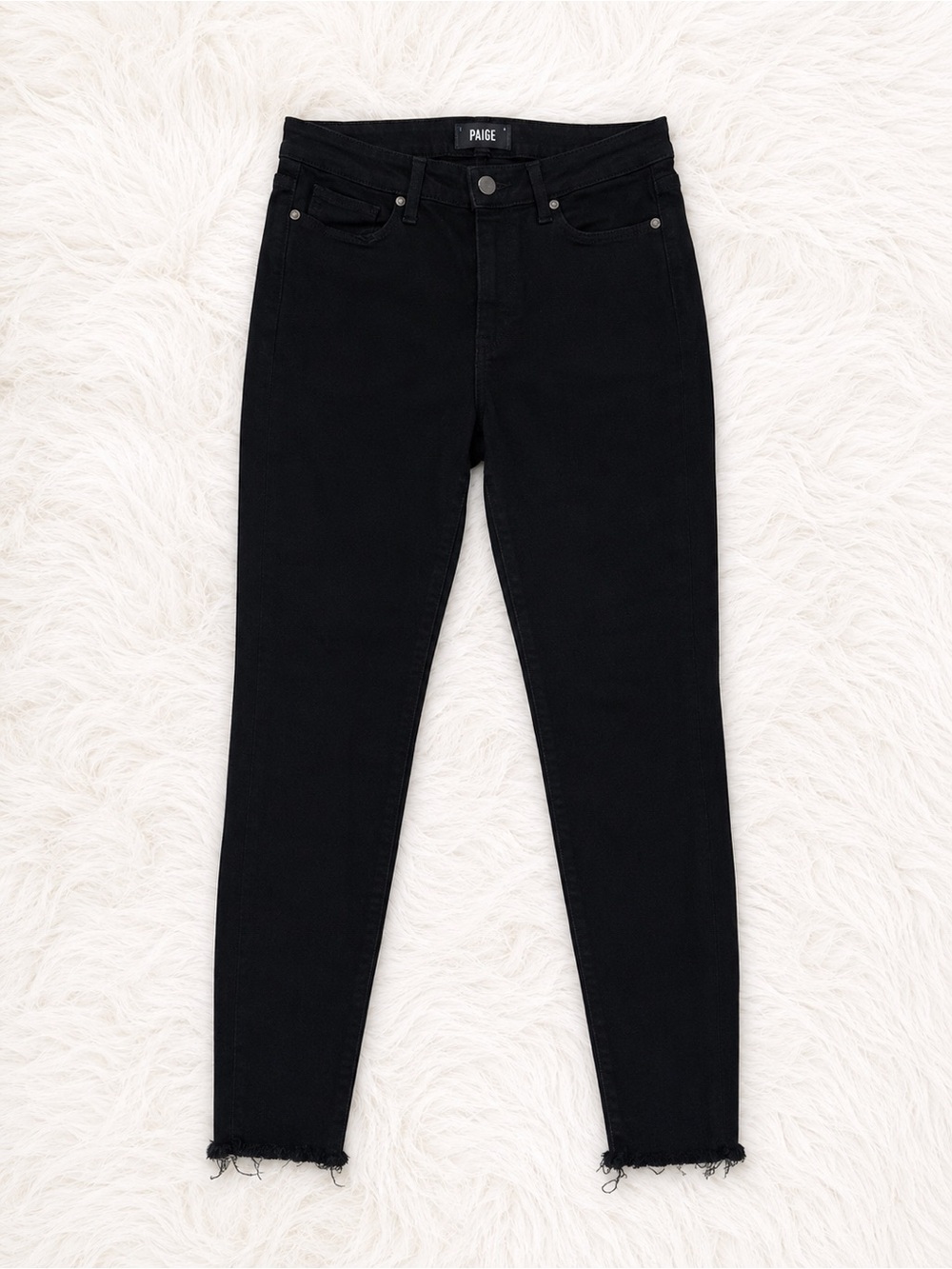 PAIGE Hoxton Ankle Jeans Size 29 Black High Rise Skinny Raw Hem Designer Denim